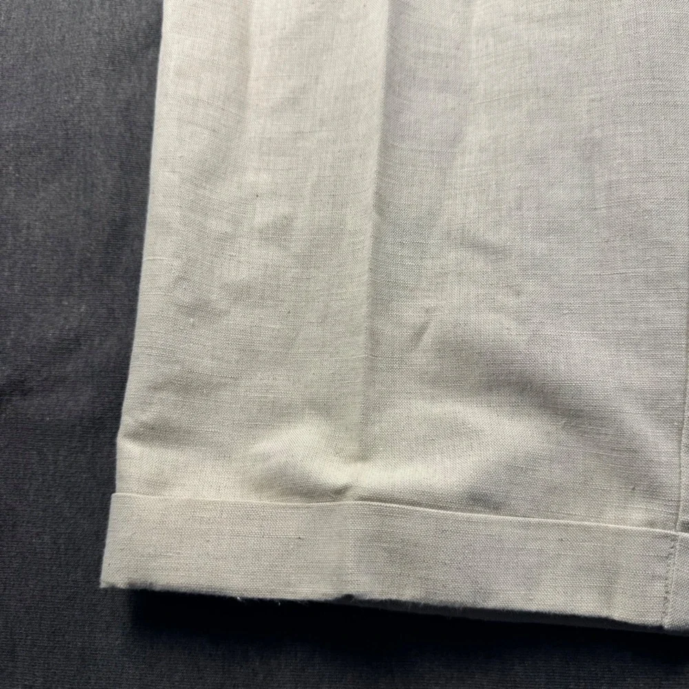Perry Ellis Mens 36x30 Linen Cotton Blend Pleated Cuffed Trousers Beige Oatmeal